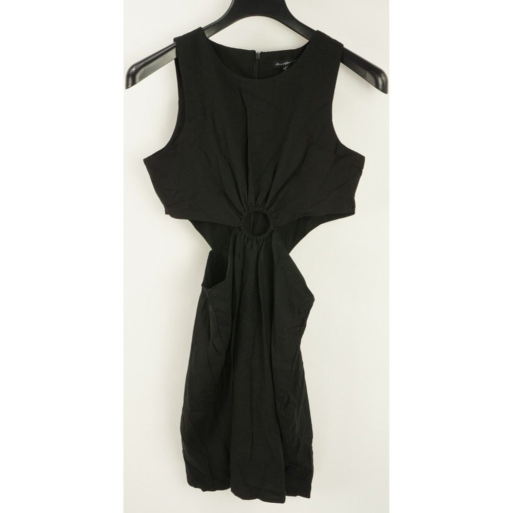 New Ever After Women's Size S Black Tencel Linen Cutout Ring Accent‎ Mini Dress